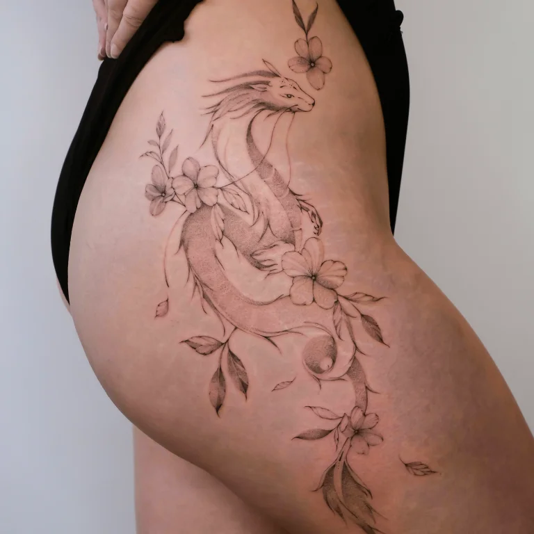 Hip tattoos are stylish and expressive, complementing your silhouette with intricate, personalized artwork.